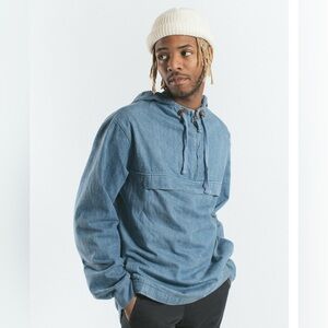 Akomplice VSOP Mens Denim Anorak Jacket Hoodie Large Streetwear Blue Outdoors
